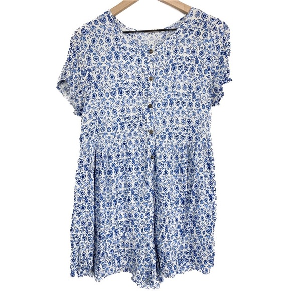 Molly Green Floral Flowy Button Down Romper, Blue -‎ Size S - Picture 1 of 5